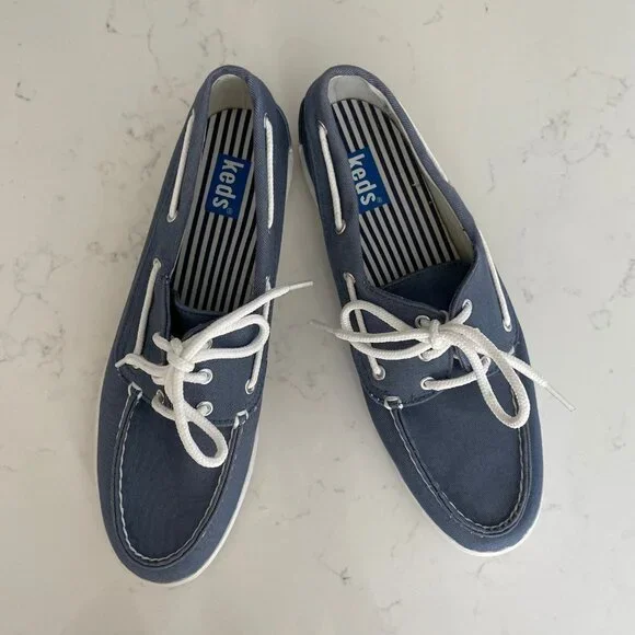 Keds Charter Nautical Casual Slip On Canvas Deck Shoes Blue + White Sz 7.5 - Picture 8 of 11